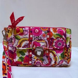 Vera Bradley Hot Pink Floral Quilted Wristlet with Multi-Color Print Clementine